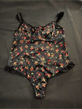 NWOT Torrid Cherry Print Black One-Piece Bodysuit Size 1